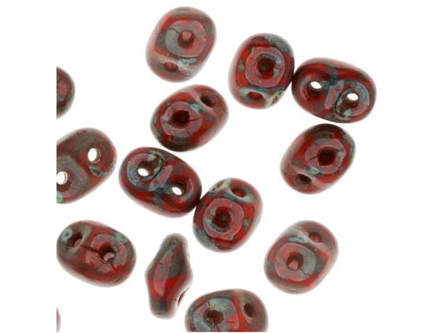 Matubo SuperDuo 2x5mm 2-Hole Opaque Red with Picasso Seed Bead, 2.5-Inch Tube