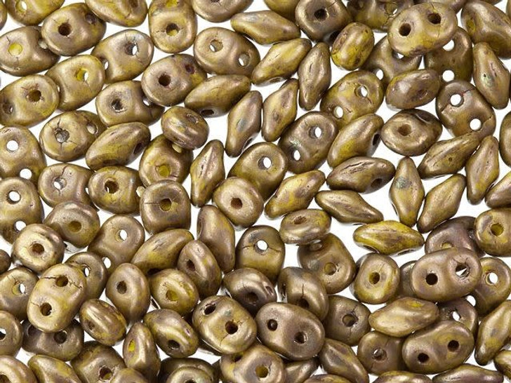Matubo SuperDuo 2x5mm 2-Hole Opaque Yellow with Copper Picasso Seed Bead 2.5-Inch Tube