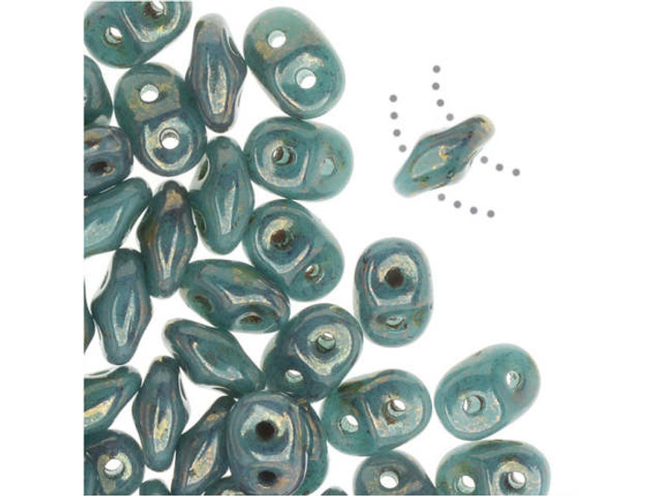 Matubo SuperDuo 2x5mm 2-Hole Turquoise with Bronze Picasso Seed Bead 2.5-Inch Tube