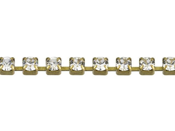 2mm Antique Brass Crystal Rhinestone Cup Chain by the Foot