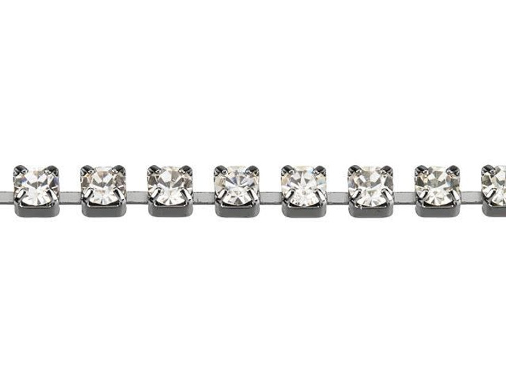 2mm Gunmetal-Plated Brass Crystal Rhinestone Cup Chain by the Foot