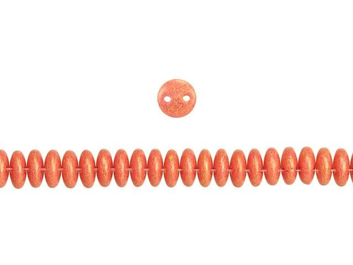 CzechMates Glass 6mm Pacifica Strawberry 2-Hole Lentil Bead Strand