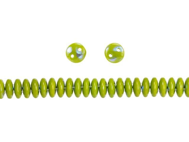 CzechMates Glass 6mm Peacock Opaque Olive 2-Hole Lentil Bead Strand