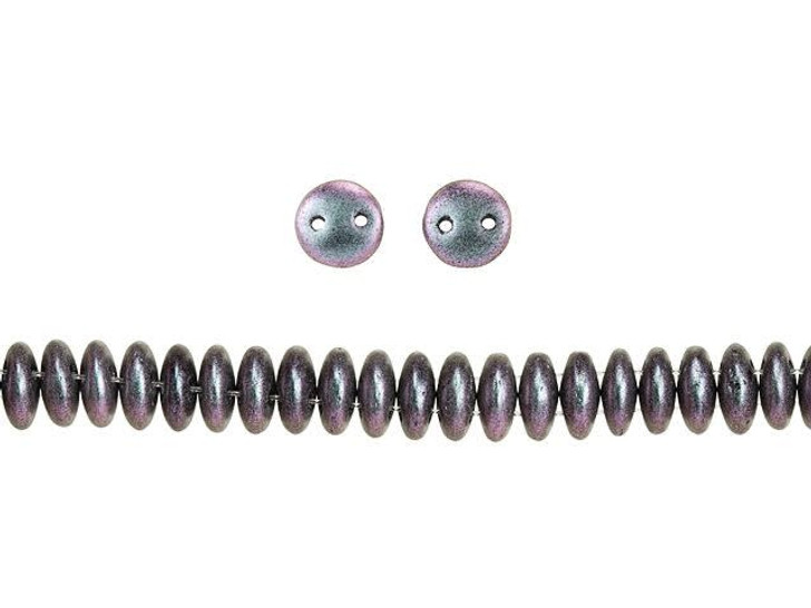 CzechMates Glass 6mm Polychrome Orchid Aqua 2-Hole Lentil Bead Strand