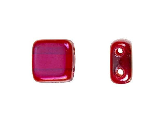 CzechMates Glass 6mm Siam Ruby Twilight Two-Hole Tile Bead