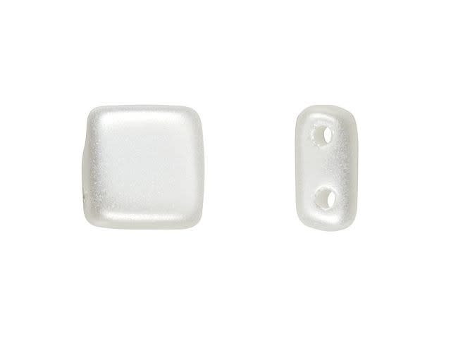 CzechMates Glass 6mm Snow Pearl Coat Two-Hole Tile Bead