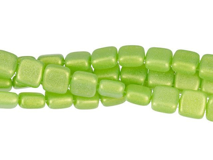 CzechMates Opaque Green Luster 6mm Two Hole Tile Square Czech Glass Beads  per Strand