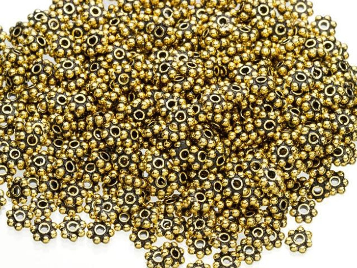 4mm Antiqued Vermeil Daisy Spacer Bead - 50-Gram Pack