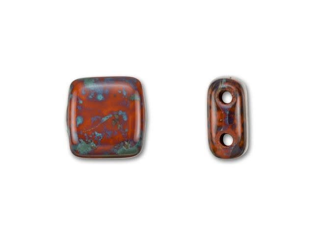 CzechMates Glass 6mm Umber Picasso Two-Hole Tile Bead
