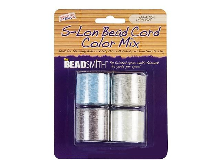 The Beadsmith S-Lon (Super-Lon) Bead Cord Appritn Mix - 4 Spools, 77 yards  ea.