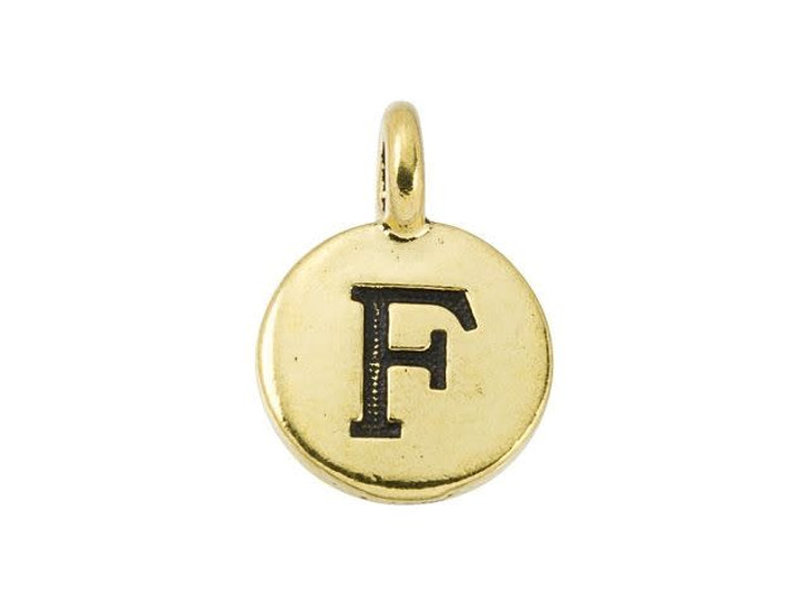 TierraCast Antique Gold-Plated Pewter Round Alphabet Charm - F TierraCast Antique Gold-Plated Pewter Round Alphabet Charm - F