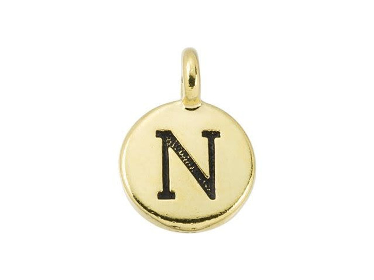 TierraCast Antique Gold-Plated Pewter Round Alphabet Charm - N