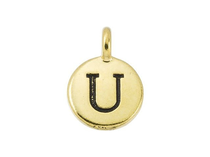 TierraCast Antique Gold-Plated Pewter Round Alphabet Charm - U TierraCast Antique Gold-Plated Pewter Round Alphabet Charm - U