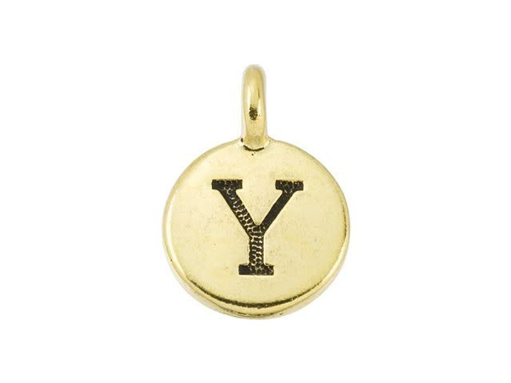 TierraCast Antique Gold-Plated Pewter Round Alphabet Charm - Y