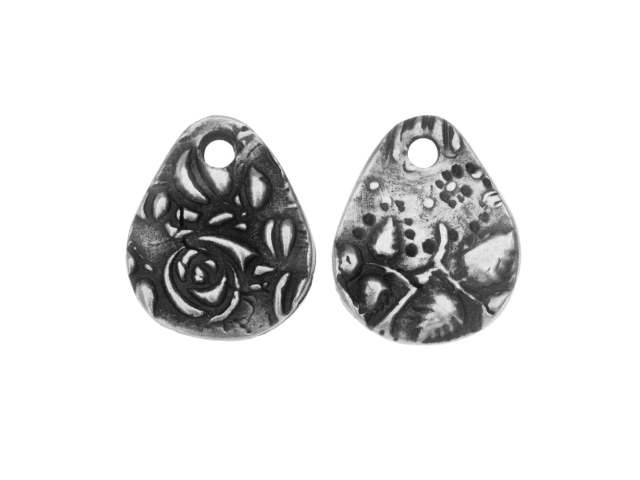 TierraCast Antique Pewter Reversible Small Flora Teardrop Charm