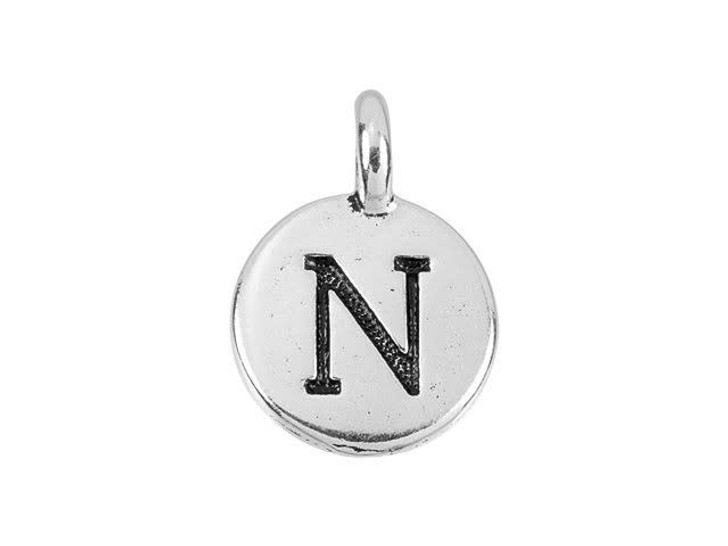 TierraCast Antique Silver-Plated Pewter Round Alphabet Charm - N