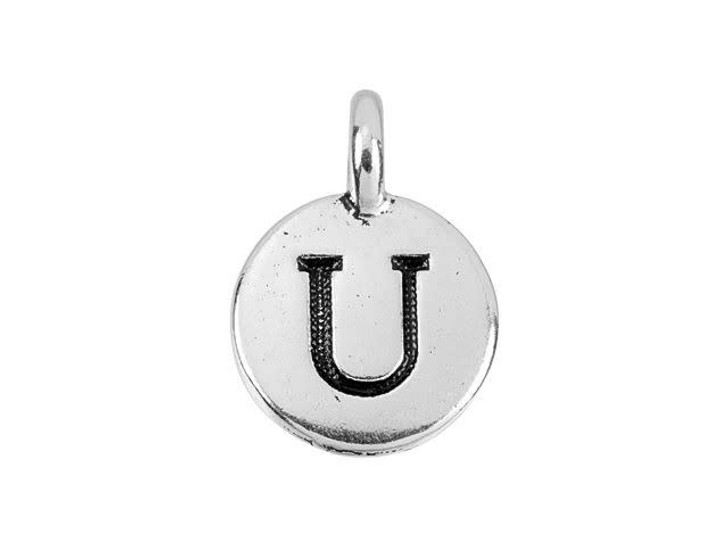TierraCast Antique Silver-Plated Pewter Round Alphabet Charm - U TierraCast Antique Silver-Plated Pewter Round Alphabet Charm - U