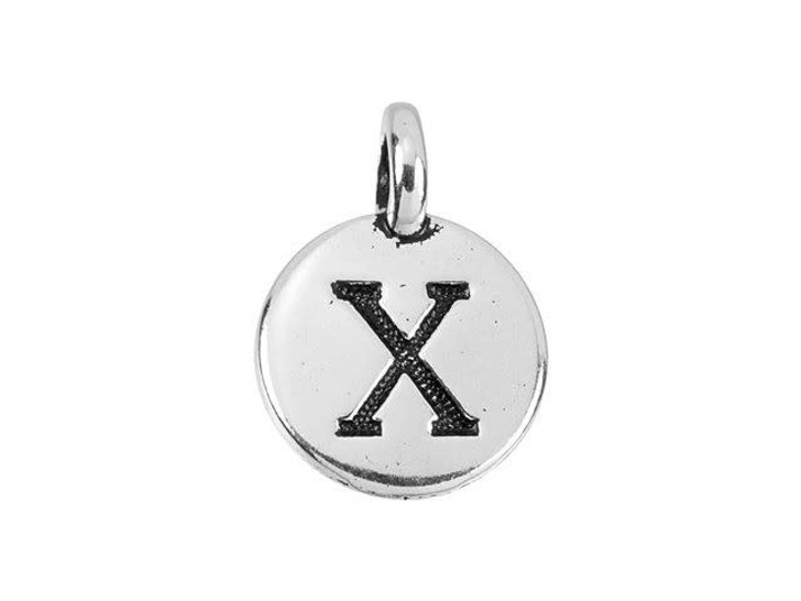 TierraCast Antique Silver-Plated Pewter Round Alphabet Charm - X