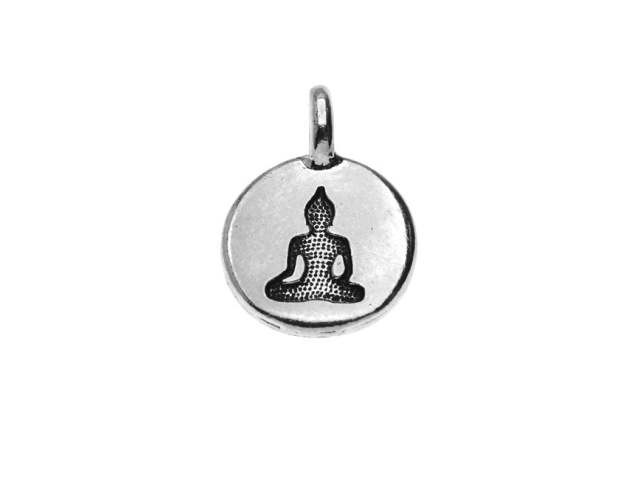 TierraCast Antique Silver-Plated Pewter Round Buddha Charm