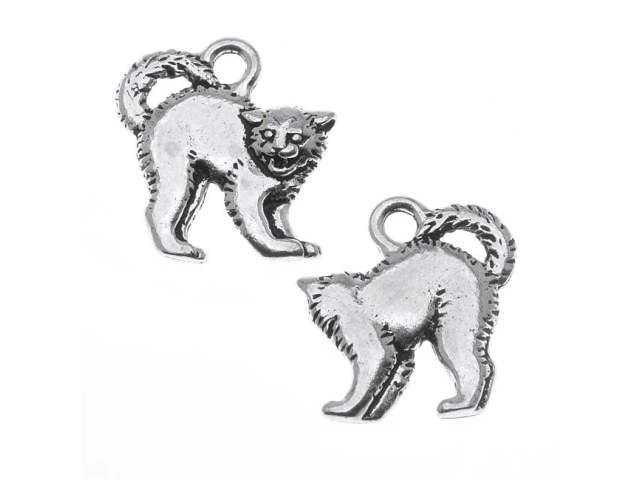 TierraCast Antique Silver-Plated Pewter Scary Cat Charm