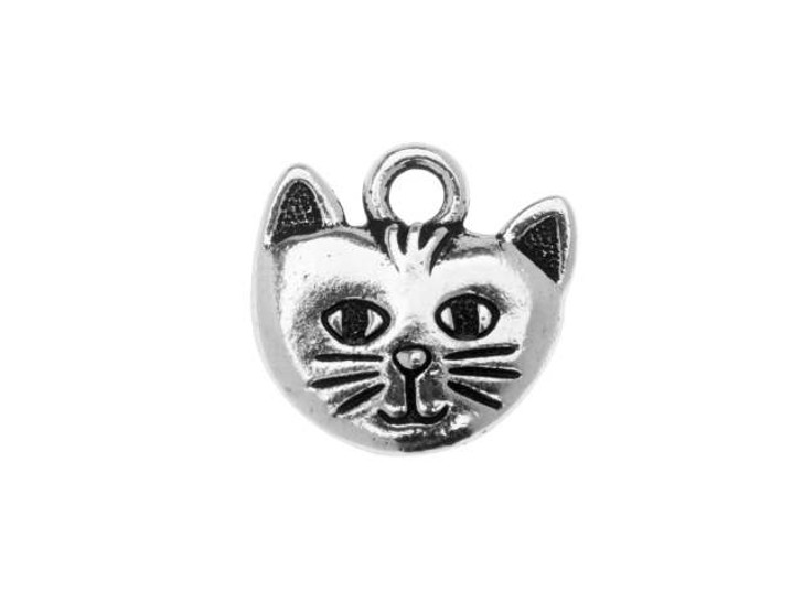 TierraCast Antique Silver-Plated Pewter Whiskers Cat Charm