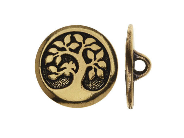 TierraCast Oxidized Brass-Plate Bird in a Tree Button