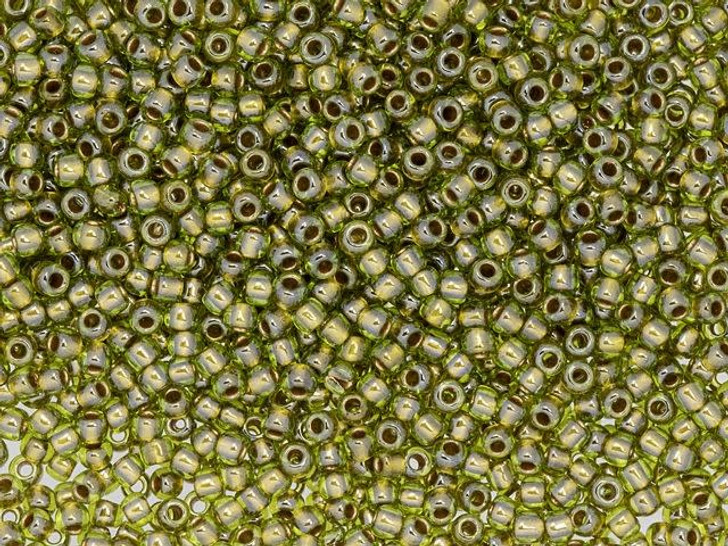 TOHO 11/0 Round Seed Bead 24K Gold-Lined Peridot, 2.5-Inch Tube