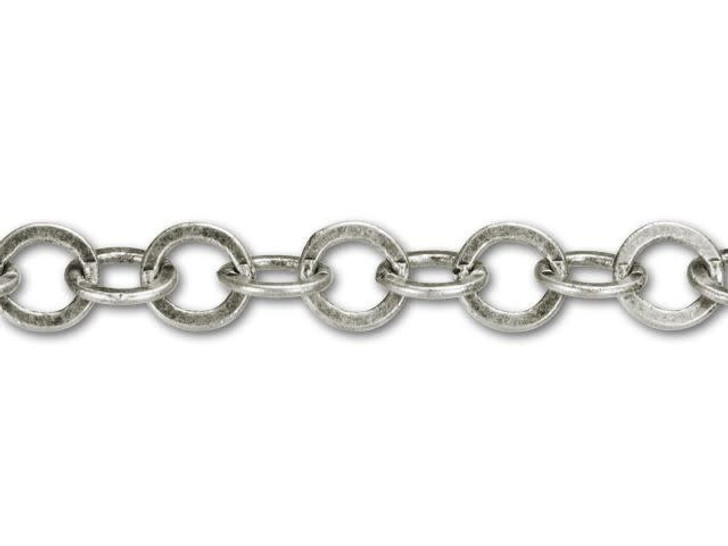 7.9x7.5mm Antique Silver-Plated Smooth Flat Cable Chain by the Foot