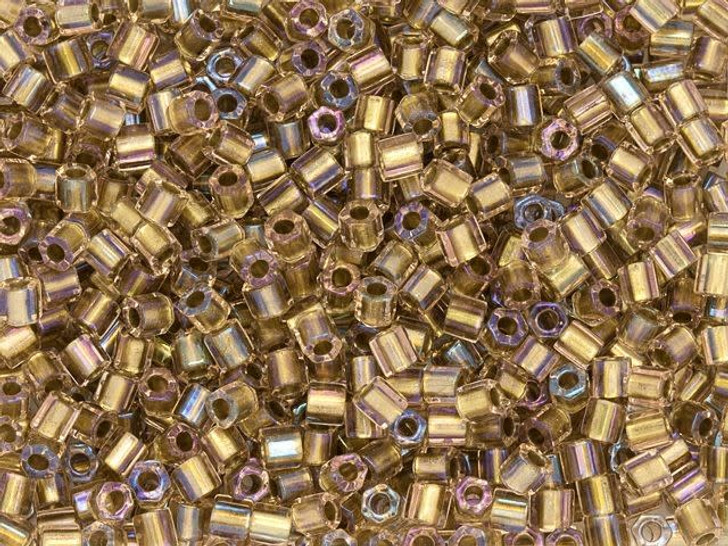 TOHO 8/0 Hexagon Seed Bead Inside-Color Rainbow Crystal/24K Gold-Lined, 2.5-Inch Tube