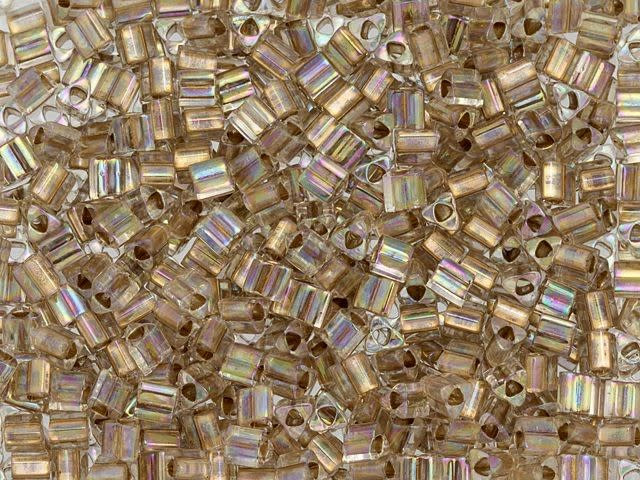 TOHO 8/0 Triangle Seed Bead 24K Gold-Lined Rainbow Crystal, 2.5-Inch Tube