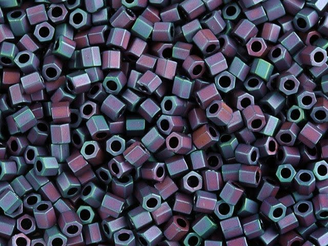 TOHO Bead Hex 8/0 Matte Raku Blue/Plum 2.5-Inch Tube