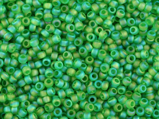 TOHO Bead Round 11/0 Frosted Trans-Rainbow Peridot, 2.5-Inch Tube