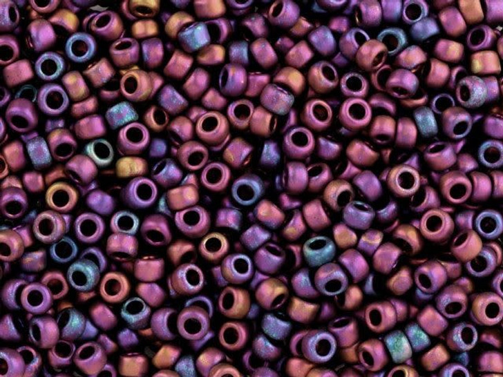 TOHO Bead Round 8/0 Matte Raku Nickel Plate Plum/Teal Iris 2.5-Inch Tube