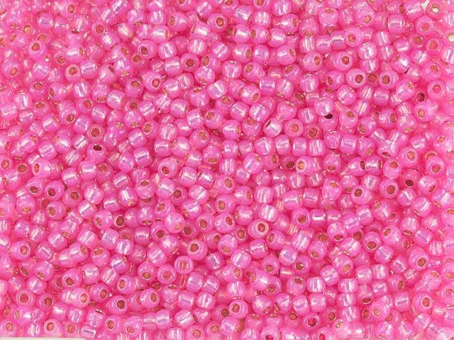 TOHO Round Bead 11/0 PermaFinish Silver-Lined Milky Electric Pink 2.5-Inch Tube