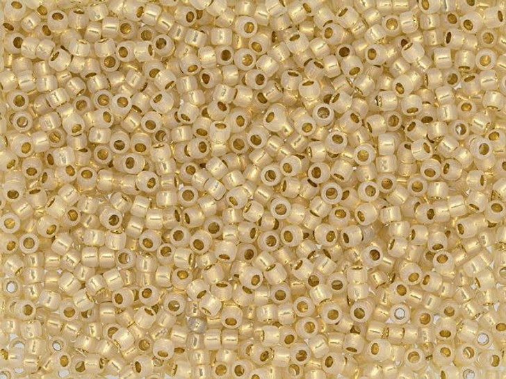 TOHO Takumi Large-Hole Round 11/0 Seed Bead 24K Gold-Lined Opal Crystal, 2.5-Inch Tube