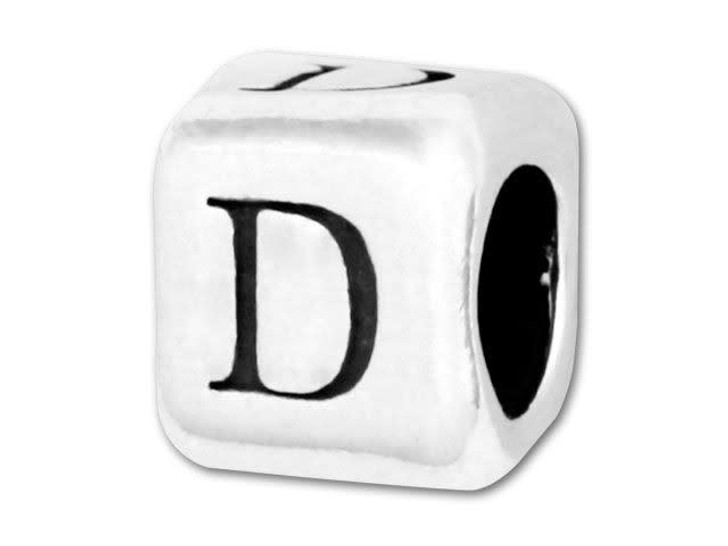 Sterling Silver Rounded Letter Bead - D
