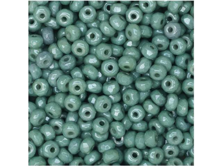 True2 Czech Fire-Polish Faceted Micro Beads 2 x 3mm Chalk Dark Green Luster (100 Pcs)