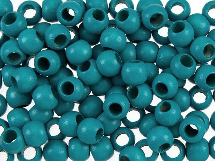 Turquoise 8 x 6mm Round Large-Hole Euro Wood Beads