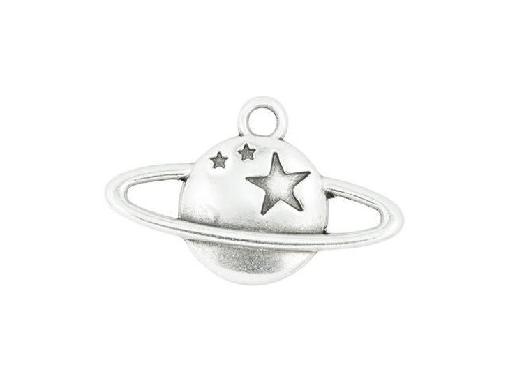 21 x 20mm Antique Silver-Plated Saturn Charm