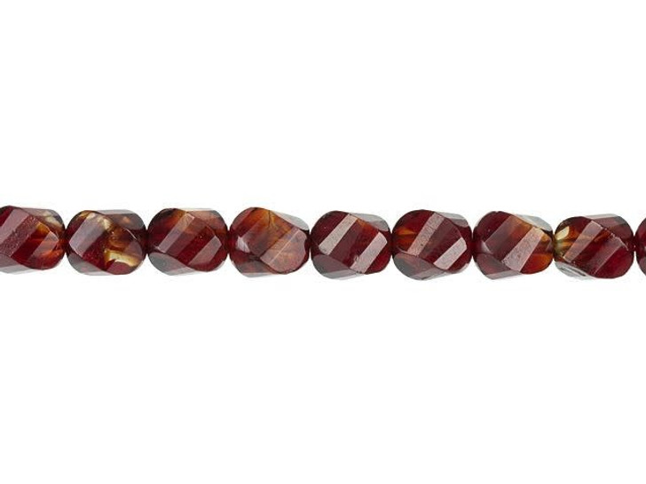 Czech Glass 10mm Spiral Faceted Round Garnet Red and Topaz Mix Transparent Bead Strand by Raven's Journey