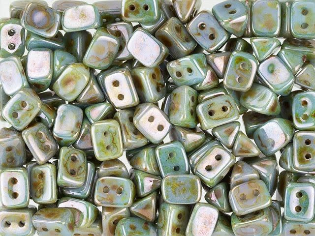 Czech Glass 6 x 4mm Luster Opaque Green Two-Hole Trios Bead 2.5-Inch Tube by Starman
