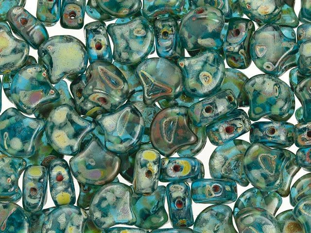 Matubo 2-Hole Aquamarine Picasso Ginkgo Leaf Bead 2.5-Inch Tube