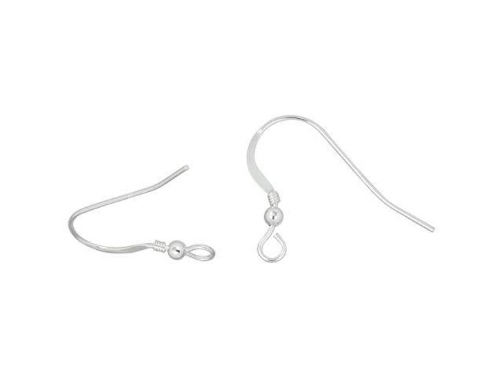 Sterling Silver 21 Gauge Flat Ear Wire with Bead & Coil (1 Pair)