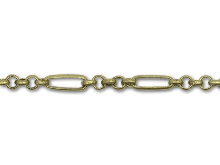 Antique Brass-Plated 5+1 Rollo and Oval Link Chain by the Foot