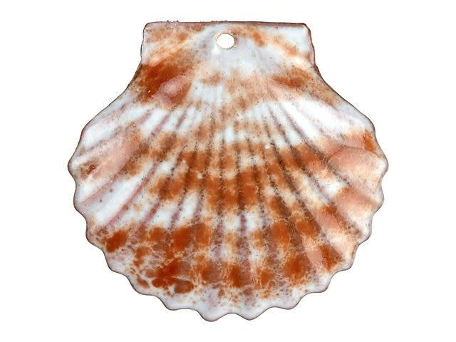 Gardanne Beads White with Autumn Accents Enameled Brass Large Scallop Shell Pendant