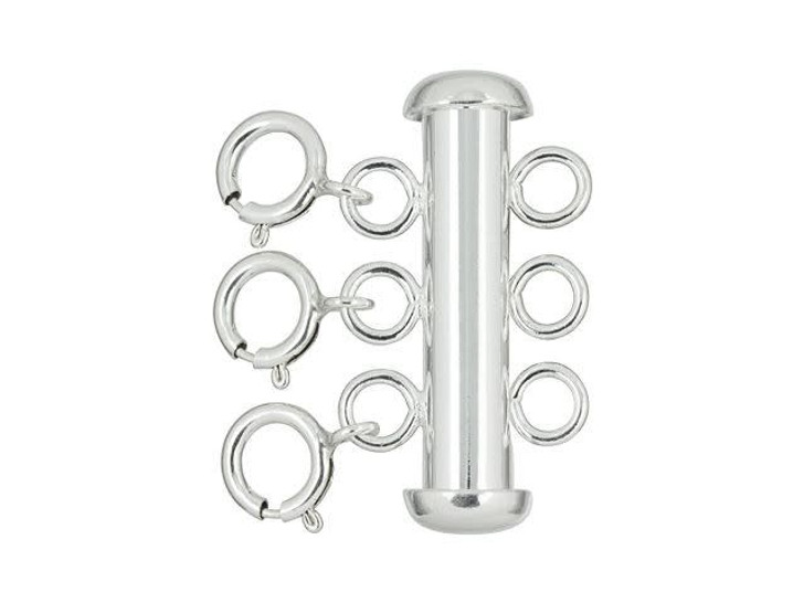 Sterling Silver 4.3 x 22mm Layered Necklace Tube Clasp, 3 Row with 5.5mm Spring Rings