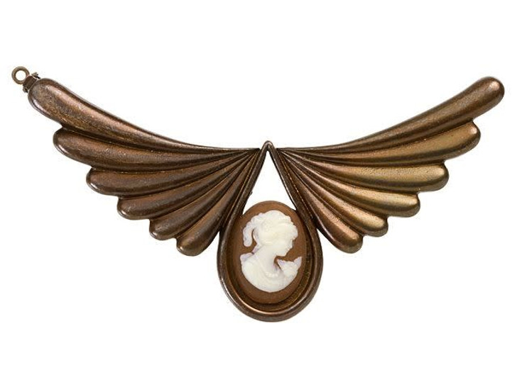 Antique Copper Angel Wings Clasp with Orange and White Cameo