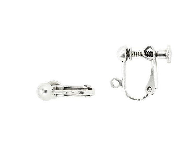 Antique Silver-Plated Brass Screw-Back Earring with Loop (1 Pair)