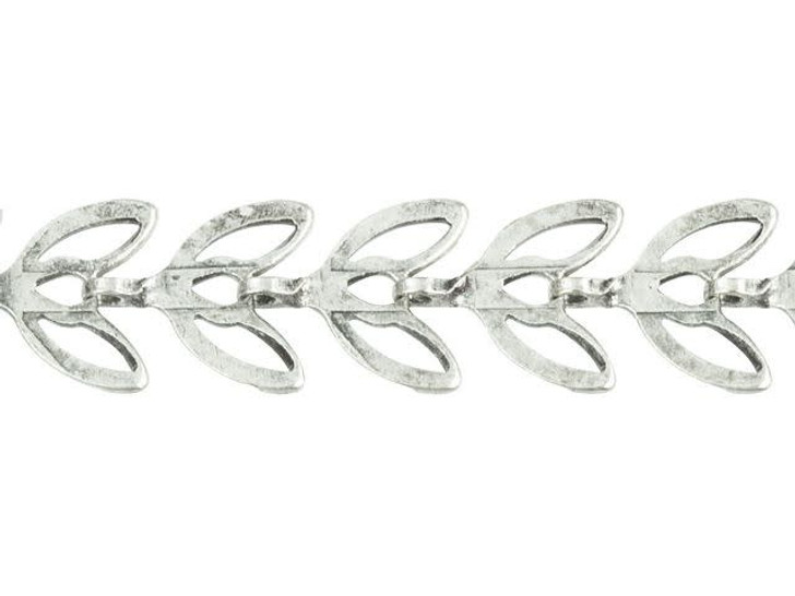 Antique Silver-Plated Chevron Leaf Chain by the Foot