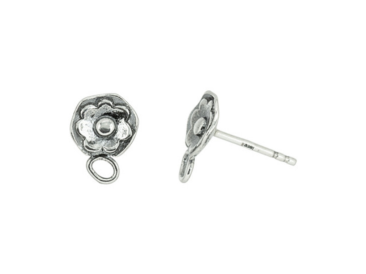 Sterling Silver Round Flower Post Earring with Loop (1 Pair) Sterling Silver Round Flower Post Earring with Loop (1 Pair)